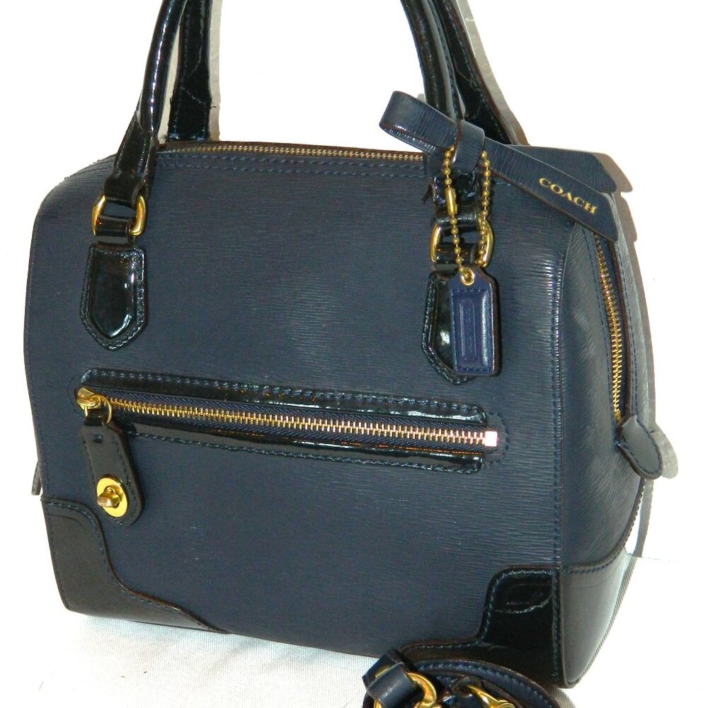 Coach Navy Textured Patent Leather Boston Bag - Picture 3 of 11